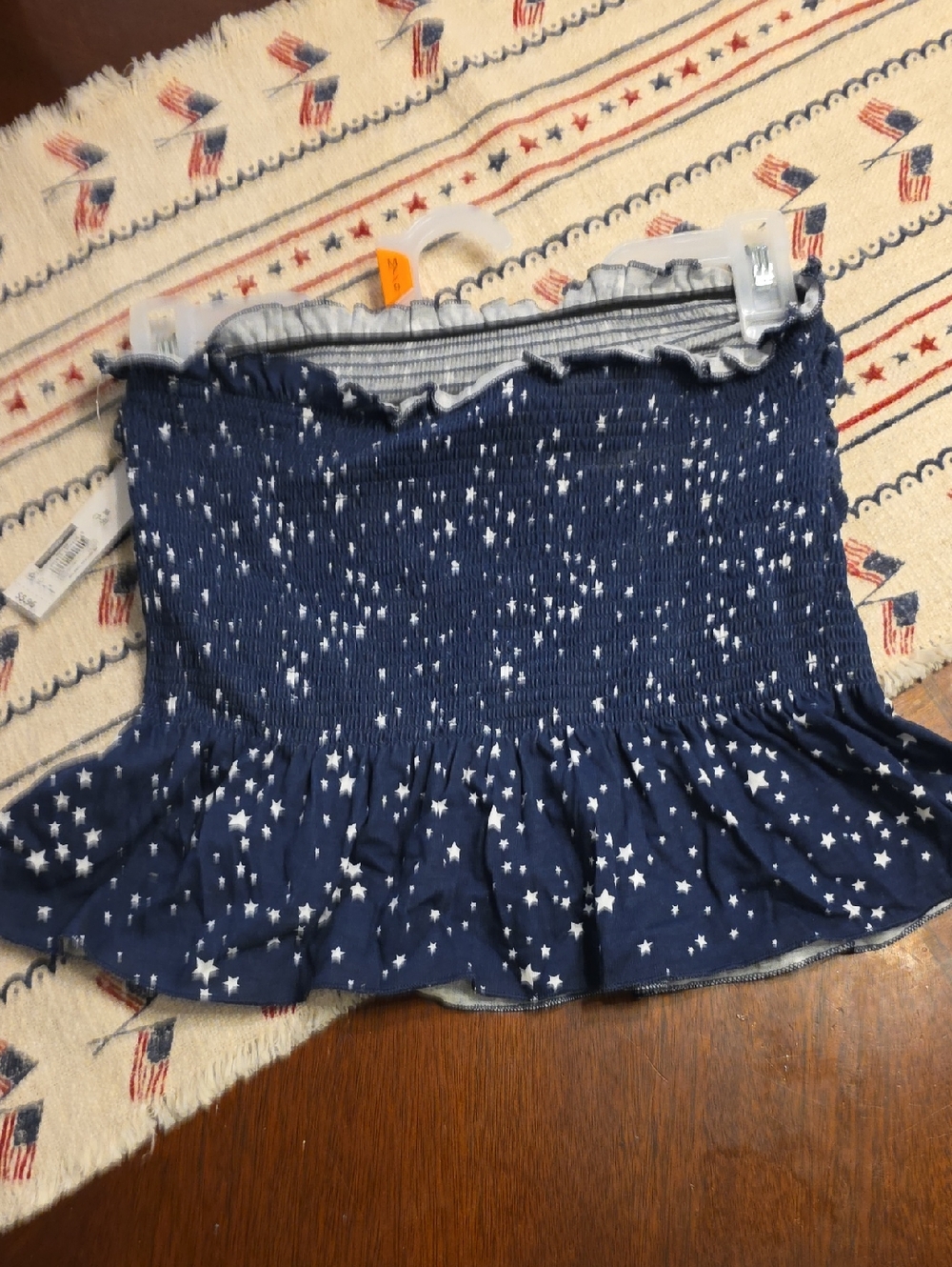No Boundaries Navy Star-Print Smocked Crop Top
